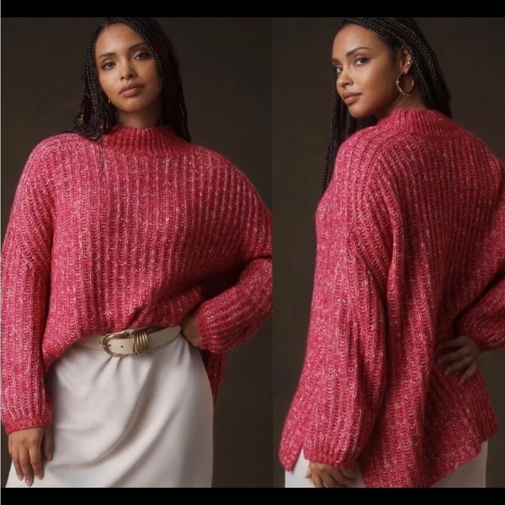 Anthropologie Pilcro Women's Sweater Chunky Knit Wool Linen Tunic Pink Slouchy